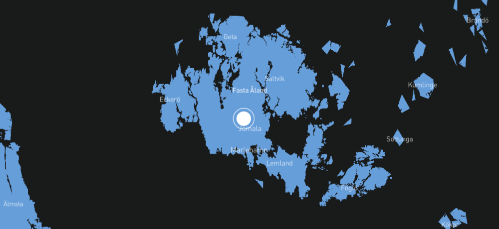 Karta över Åland, som visar tillgänligheten till Starlink