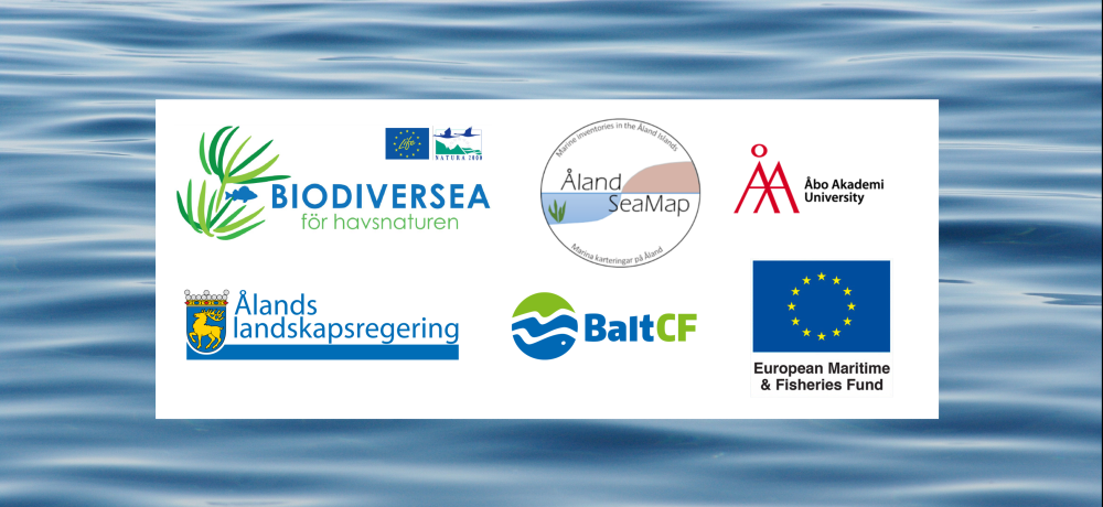 Logotyper gällande Biodiversea, Ålands SeaMap, Åbo Akademi, EU, BaltCF, Ålands landskapsregering